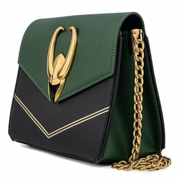 Loungefly Disney Marvel Loki hardware crossbody bag faux leather NWT - Picture 4 of 5